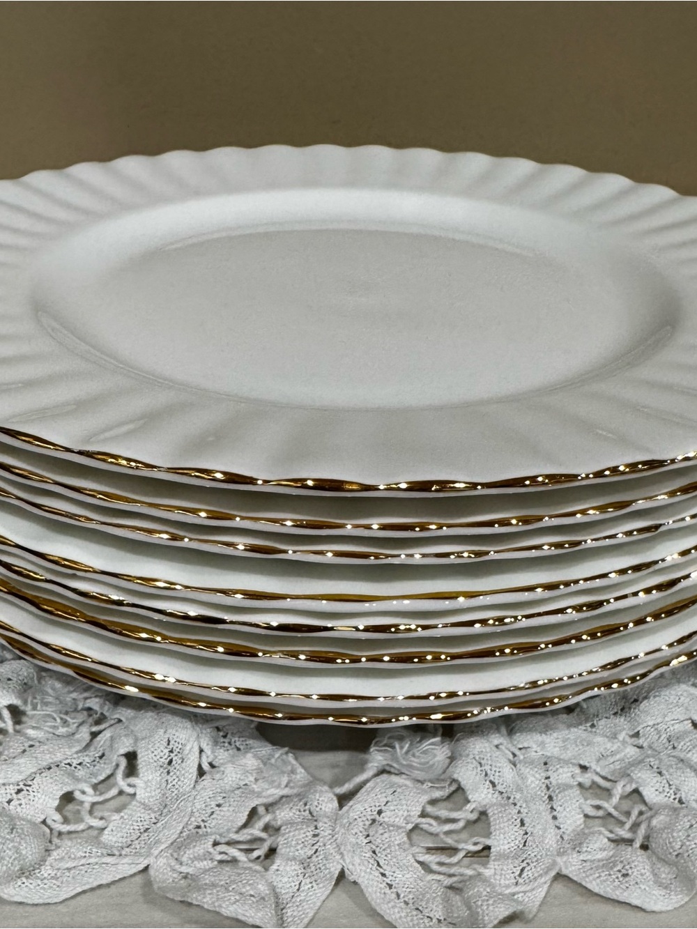 Royal Albert Val D’Or Elegant White salad Plates with Gold Rim - Set of 8